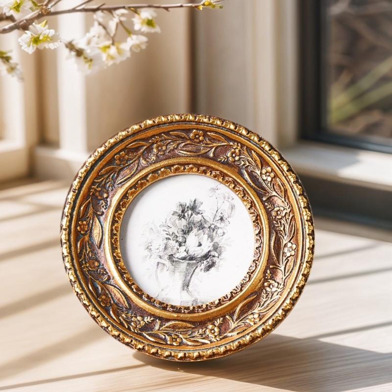 Rattan Mirror Round - Cornice per foto rotonda in bronzo