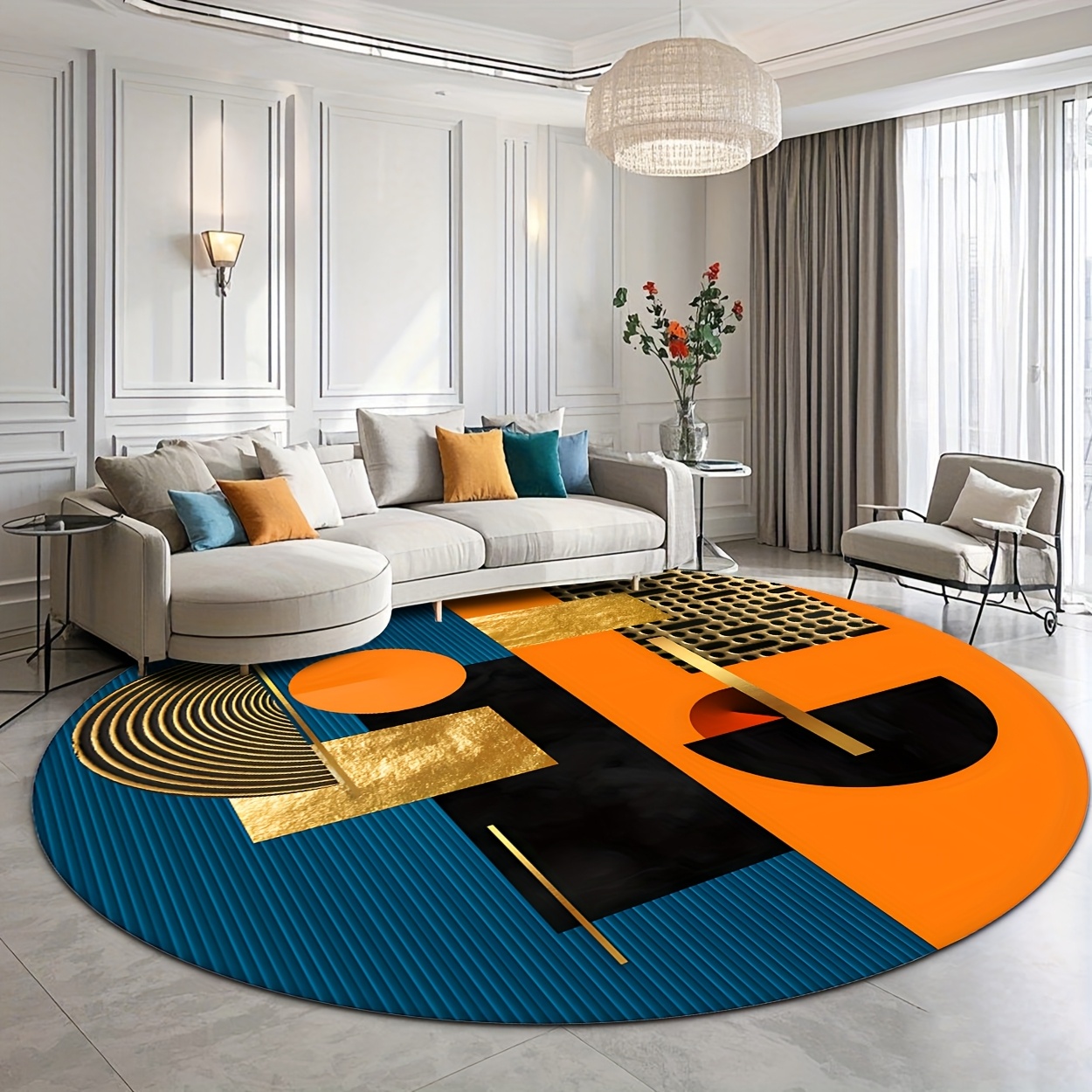 Printed Rug Abstract - Tappeto Rotondo di Lusso Astratto Geometrico