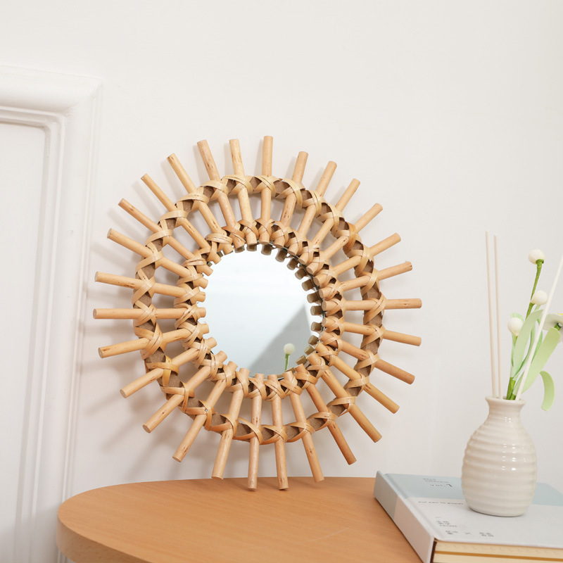 Rattan Mirror Round - Specchio da parete in rattan Boho,