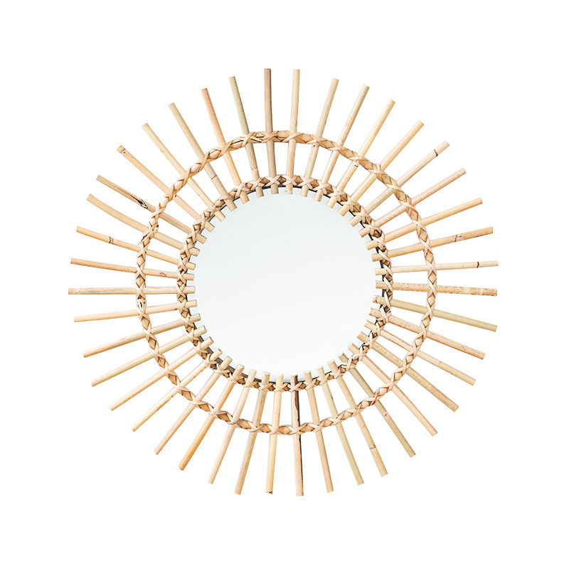 Rattan Mirror Round - Specchio da parete in rattan, stile