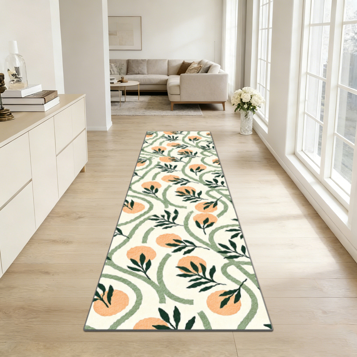 Printed Rug Abstract - Tappeto Lungo Boho con Motivo Foglie
