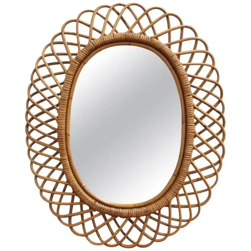 Rattan Mirror Round - Specchio da parete moderno rotondo in